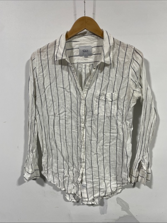 Rails Tops - Rails White Button-Up Blouse with Black Pinstripes